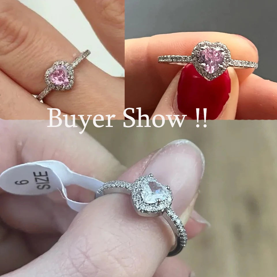ZAKOL Exquisiter klarer rosa Zirkon-Herz-Verlobungsring für Frauen, Charm, glänzend, AAA-CZ-Ehering, Schmuck, Geschenk