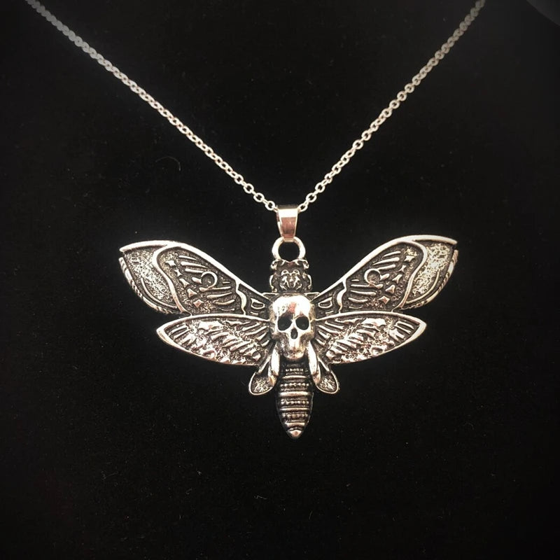 Todesmotte Halskette Anhänger 18 Zoll Kette Zuckerschädel Gothic Schmetterling Rock Emo Goth Silber Farbe 18 Zoll starke Kette