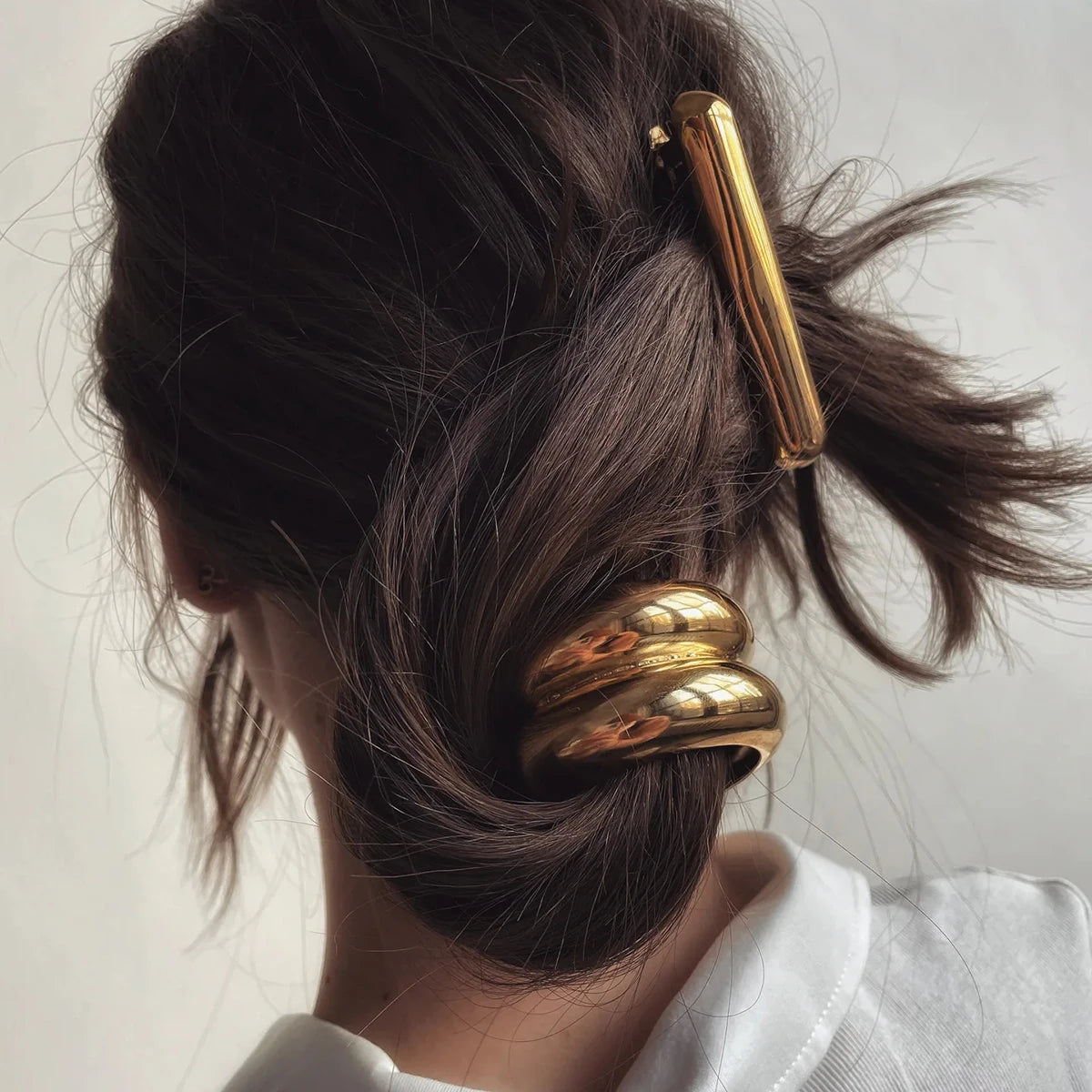 Uworld Mode gehämmert glänzende geometrische Doppel bogen Pony Haarnadel Kopf bedeckung Vintage Schmuck Pony Manschette Zubehör Geschenk 2024