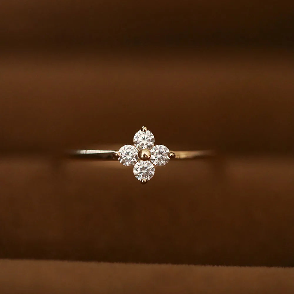 Ring aus 925er-Sterlingsilber, 18 Karat Gold, eingelegter Zirkonia-Blumenring für Damen, exquisite süße Hochzeit, Party, Schmuckzubehör