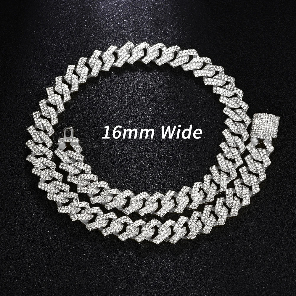 Goldfarbene kubanische Kettenuhr für Herren, Hip Hop Miami Curb, Iced Out gepflasterte Strasssteine, Bling Rapper Halskette, Uhr + Armbandschmuck