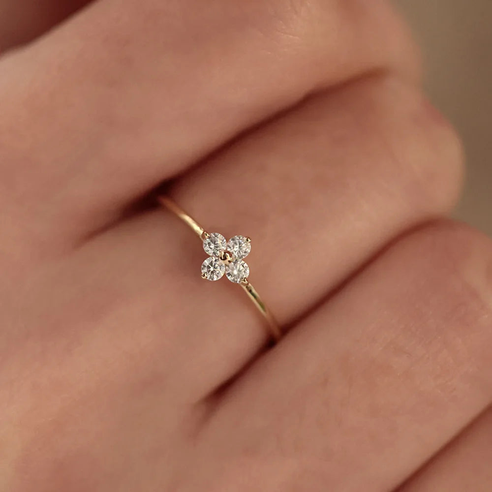 Ring aus 925er-Sterlingsilber, 18 Karat Gold, eingelegter Zirkonia-Blumenring für Damen, exquisite süße Hochzeit, Party, Schmuckzubehör