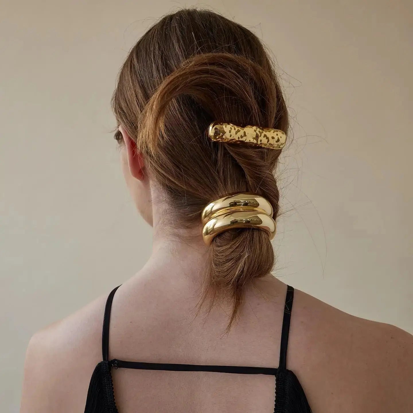 Uworld Mode gehämmert glänzende geometrische Doppel bogen Pony Haarnadel Kopf bedeckung Vintage Schmuck Pony Manschette Zubehör Geschenk 2024