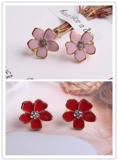 JIOFREE Korea Stil Blume Form Emaille Clip auf Ohrringe Ohne Piercing für Mädchen Party Nette Reizende Keine Loch Ohr Clip schmuck