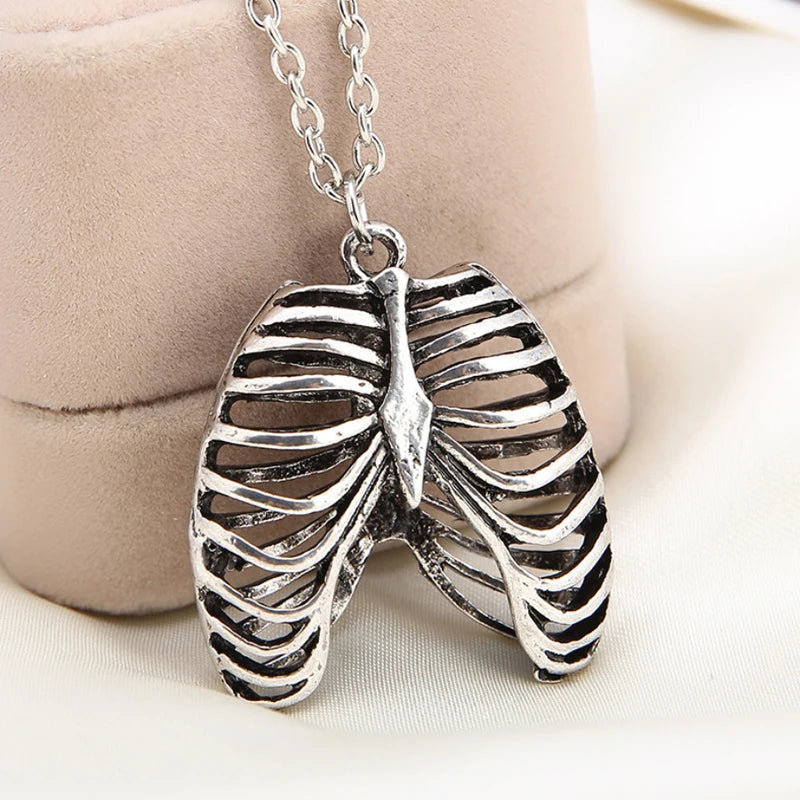 Mode Gothic Brustkorb Halskette Anatomisches Skelett Herz Goth Punk Einzigartige Retro Anhänger Halskette Schmuck Für Männer/Frauen