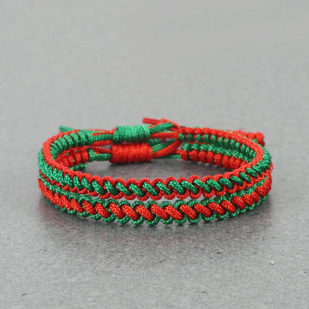 Tibetisch-buddhistische Glücksbringer-Armbänder und Armreifen für Damen und Herren, handgefertigte Knoten, grünes rotes Seil, Weihnachtsgeschenk, Armband-Schmuck