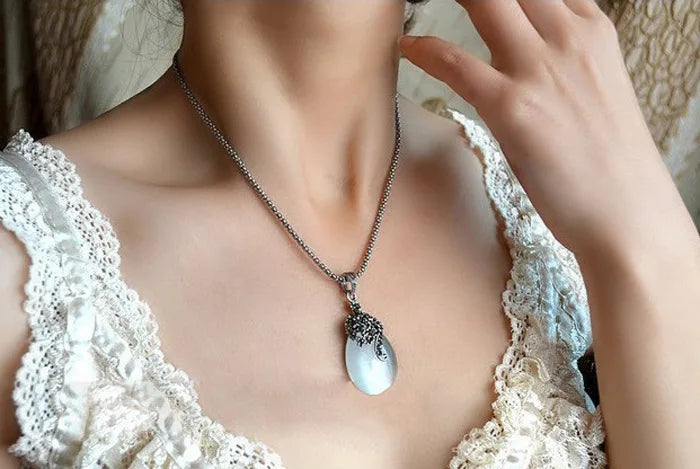 Vintage Elegante 925 Sterling Silber Farbe Mode Opal Wasser Tropfen Anhänger Lange Schlange Halsketten Ohrringe Frauen Schmuck Sets