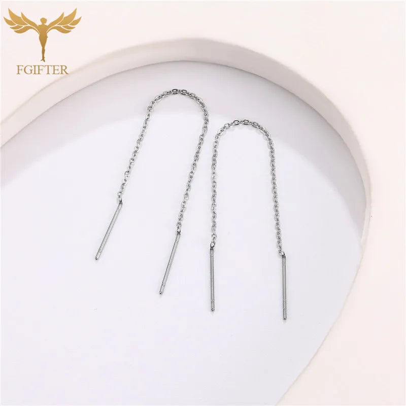 Goldene Kettenohrringe für Frauen und Mädchen, Edelstahl-Glieder, Doppel-Piercing-Ohrschmuck, langer Faden, Quaste, baumelnde Ohrringe