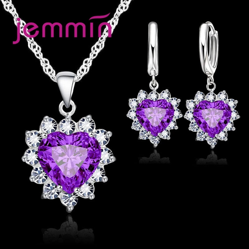 Top Verkauf Hochzeit Engagement Jahrestag Geschenk Schmuck Sets Solide 925 Sterling Silber Herz Anhänger Hoop Ohrringe für Frauen Mädchen
