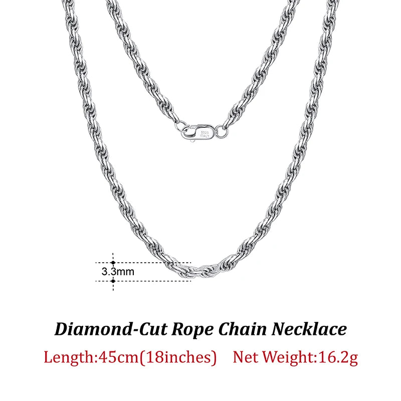 Rinntin Luxus-Halskette aus 925er-Sterlingsilber mit Diamantschliff für Herren und Damen, modischer italienischer Silber-Halskette, Schmuck SC29