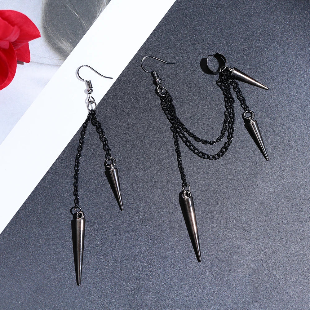 Männer Retro schwarze Quaste Kette lange Ohrringe Punk Ohrringe HipHop Niet Ohrringe für Frauen Gothic Party Schmuck Pen dientes
