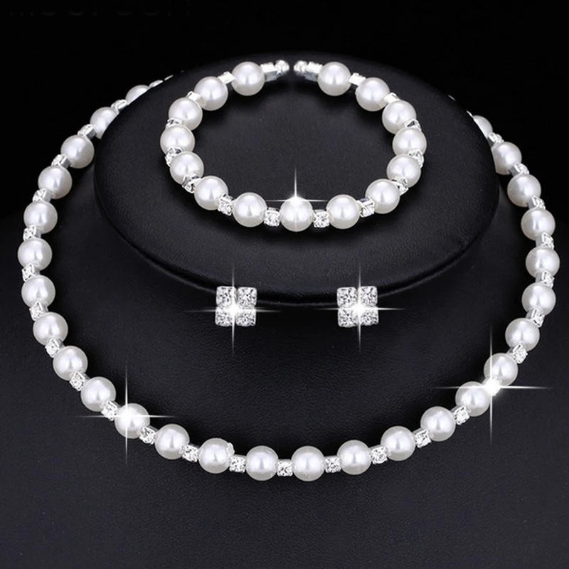 Hochzeit Braut Schmuck Set String von Perlen Prom Silber Farbe Kristall Armband Halskette Ohrringe für Frauen schmuck sets