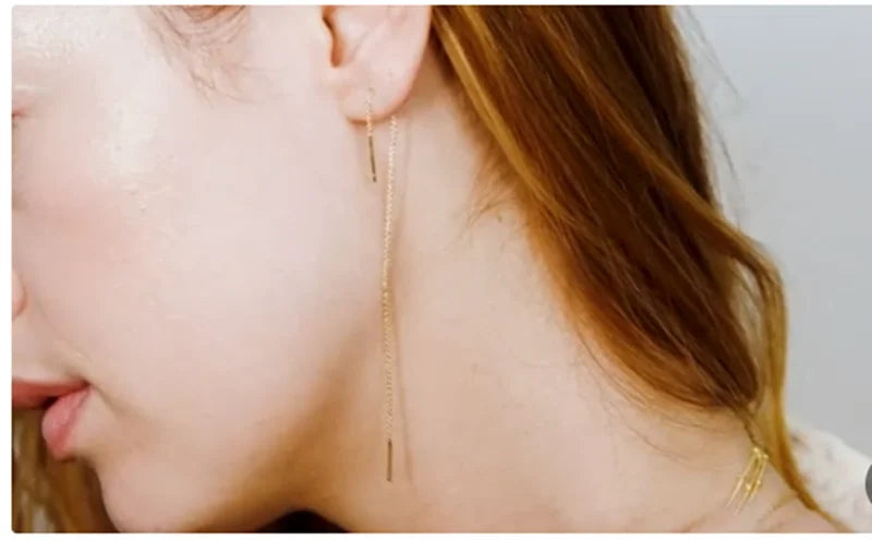 Goldene Kettenohrringe für Frauen und Mädchen, Edelstahl-Glieder, Doppel-Piercing-Ohrschmuck, langer Faden, Quaste, baumelnde Ohrringe
