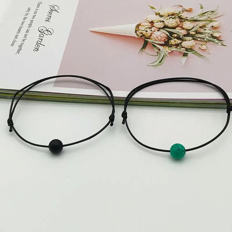 2 teile/satz Matte Schwarz Stein Naturstein Perlen Armband Rote Schnur Flechten Paar Armbänder für Männer Frauen Wunsch Schmuck