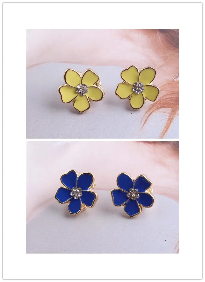 JIOFREE Korea Stil Blume Form Emaille Clip auf Ohrringe Ohne Piercing für Mädchen Party Nette Reizende Keine Loch Ohr Clip schmuck