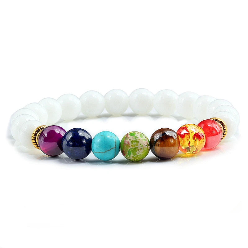 7-Chakra-Perlen, natürliches Lava-Tigerauge-Stein-Armband für Damen und Herren, Heilung, Gleichgewichtstherapie, Armbänder, Schmuck, Gebet, verstellbar