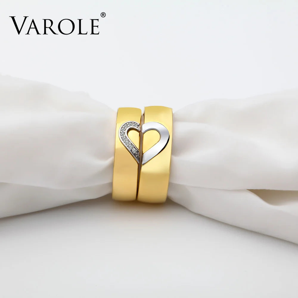 VAROLE Minimalistischer Herz-Paarring mit Kristall-Fingerringen für Damen/Herren, modischer Hochzeitsschmuck, Geschenke