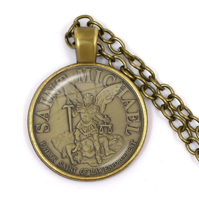 1 Stück 25 mm Glas-Cabochon-Halskette Erzengel St. Michael Protect Me Saint Shield Schutz Charm Russischer Orhodoxer Anhänger Schmuck