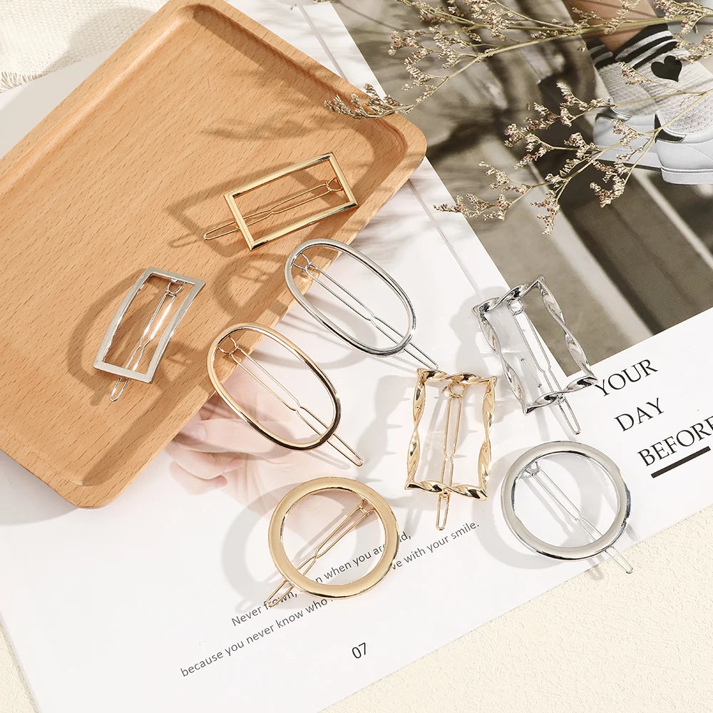 Frauen Mädchen Haar Clips Haarspange Gold Silber Metall Kreis Geometrie Haar Griffe Koreanische Kristall Birne Haarnadeln Halter Haar Zubehör