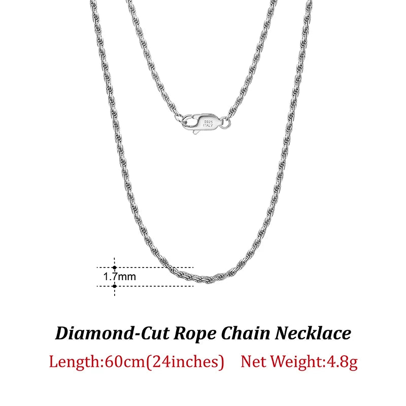 Rinntin Luxus-Halskette aus 925er-Sterlingsilber mit Diamantschliff für Herren und Damen, modischer italienischer Silber-Halskette, Schmuck SC29
