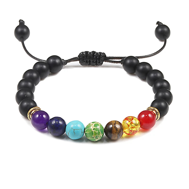 7-Chakra-Perlen, natürliches Lava-Tigerauge-Stein-Armband für Damen und Herren, Heilung, Gleichgewichtstherapie, Armbänder, Schmuck, Gebet, verstellbar