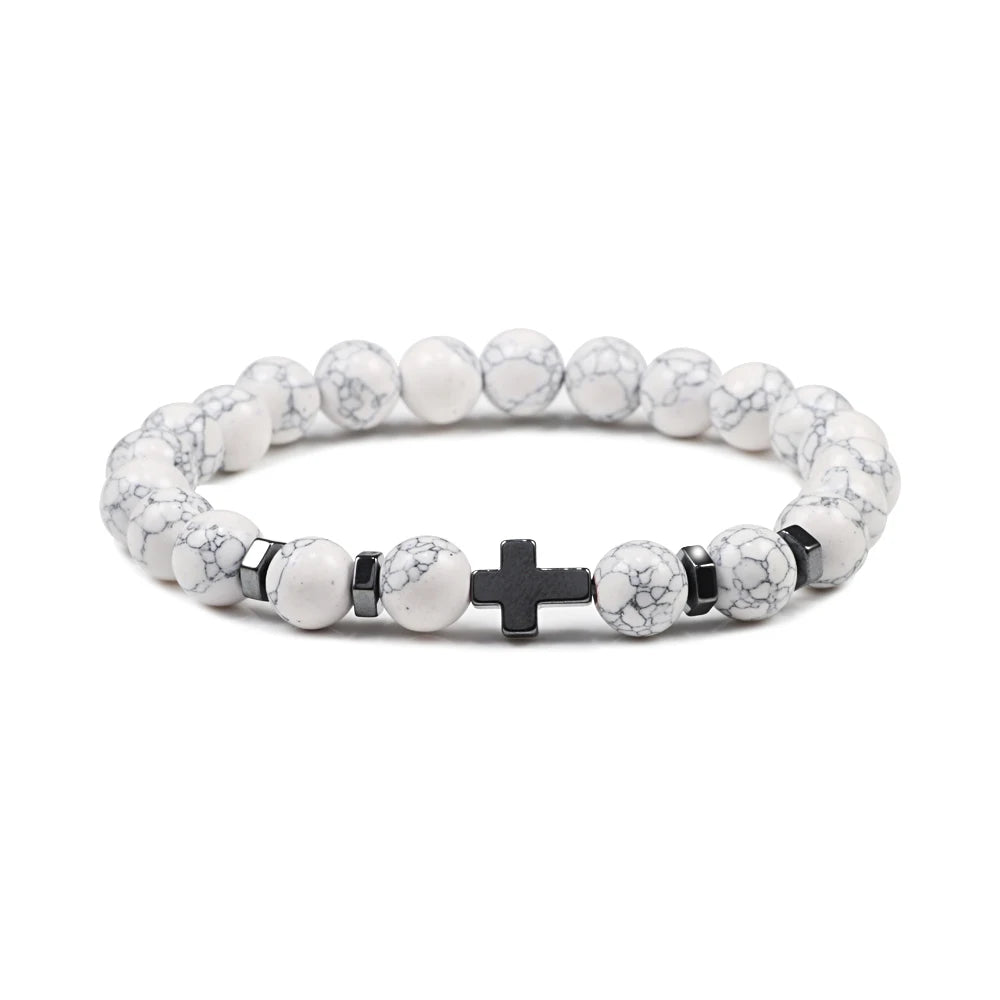 Dropshipping Heißer Männer Natürliche Lava Stein Perlen Armbänder Hämatit Kreuz Rosenkranz Meditation Gebet Jesus Armband Frauen Yoga Schmuck