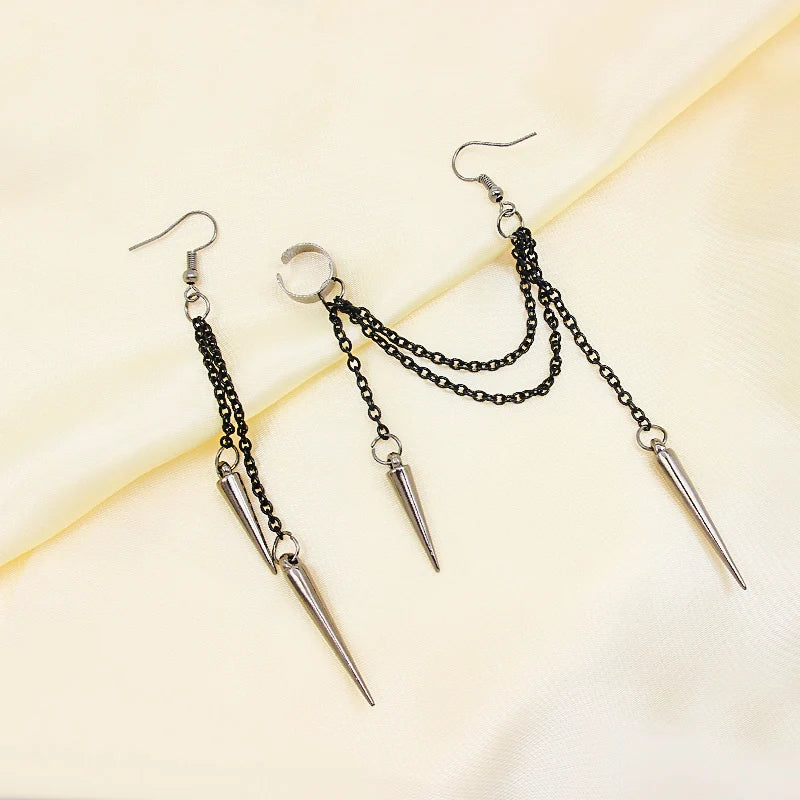 Schwarz kette quaste ohr-haken Asymmetrie Multilayer kette Punk Hip hop persönlichkeit Schmuck Ohr clip Baumeln Ohrringe für frauen mädchen