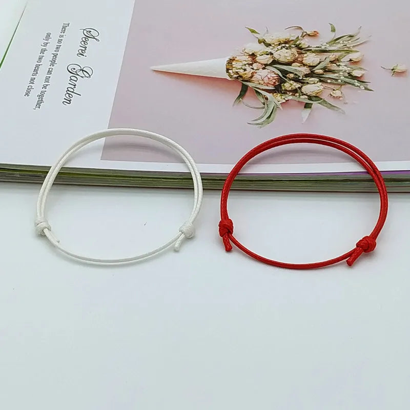 2 teile/satz Matte Schwarz Stein Naturstein Perlen Armband Rote Schnur Flechten Paar Armbänder für Männer Frauen Wunsch Schmuck