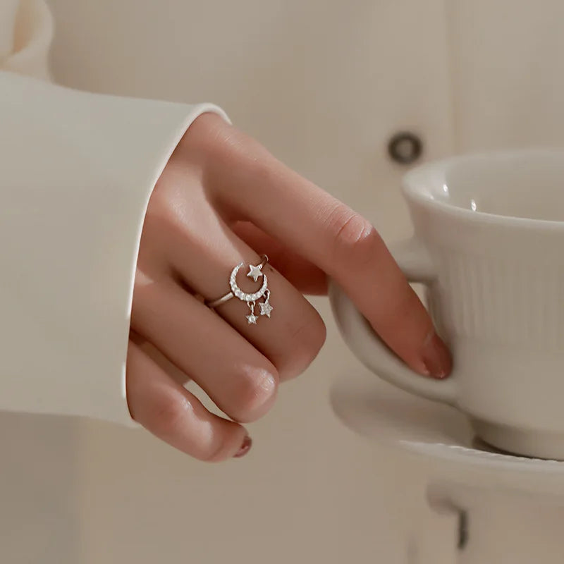VENTFILLE 925er Silber Mondquaste Öffnung Damenmode Ins Ring