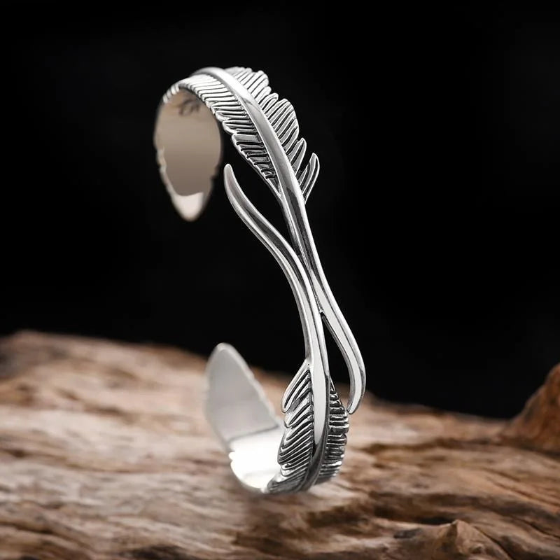 Silberfarbenes Feder-Manschettenarmband für Männer und Frauen, Vintage-verstellbares Armband, Armreif, Modeschmuck