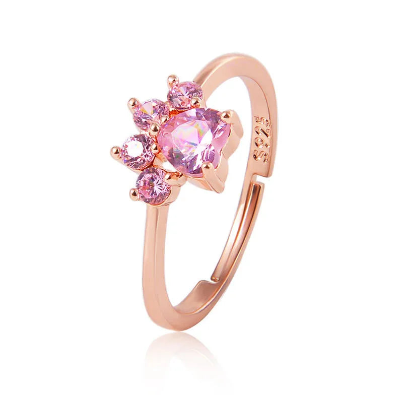 Nette Cartoon Katze Pfote Kristall Engagement Design Heißer Verkauf Ringe Für Frauen Rosa Zirkon Kubische Elegante Ringe Weibliche Hochzeit schmuck