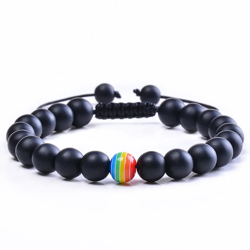 LGBT-Beziehungsarmband Rainbow Pride 8 mm weißes Howlith schwarzes Lavagestein-Armband Natursteinperlen Öldiffusor-Armbänder
