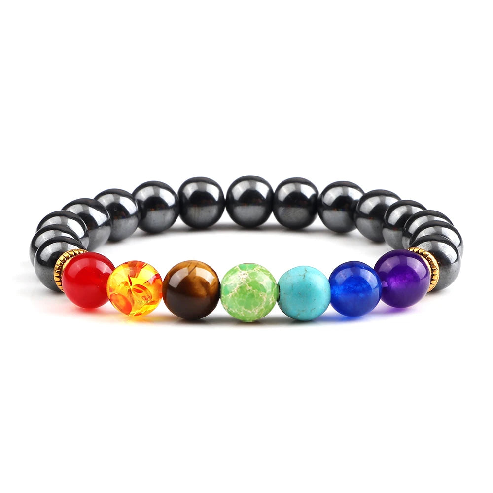 2 Stücke Naturstein 7 Chakra Heilung Perlen Einstellbare Geflochtene Armbänder Männer 8mm Lava Stretch-armband Frauen Reiki Buddha Schmuck