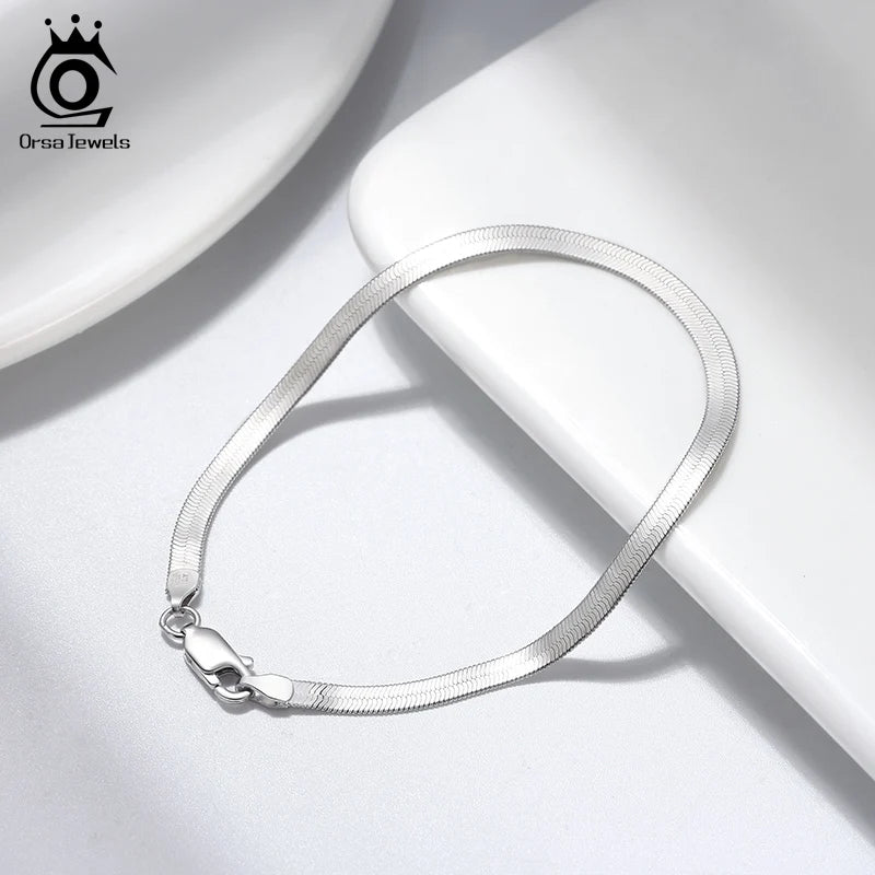 ORSA JEWELS Italienisches Armband aus massivem 925er-Sterlingsilber für Herren, flexibel, flach, Fischgrätenmuster, Damen-Kettenarmband, Schmuck SB107
