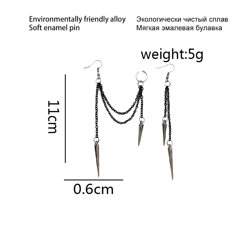 Schwarz kette quaste ohr-haken Asymmetrie Multilayer kette Punk Hip hop persönlichkeit Schmuck Ohr clip Baumeln Ohrringe für frauen mädchen