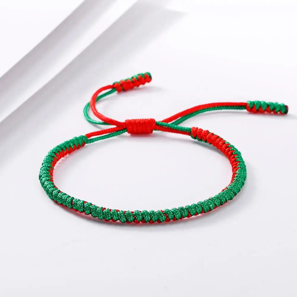 Tibetisch-buddhistische Glücksbringer-Armbänder und Armreifen für Damen und Herren, handgefertigte Knoten, grünes rotes Seil, Weihnachtsgeschenk, Armband-Schmuck