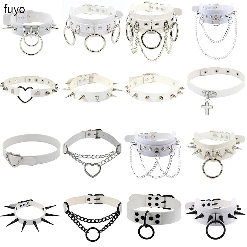 Weiß Sexy Vegan Choker Halsketten Punk Harajuku Goth Kragen Kette Traktion Halskette Leder Bondage Cosplay Party Schmuck Grunge