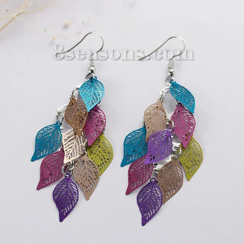 8 jahreszeiten Mode Vintage Tropfen Ohrringe Blatt Bunte Feder Anhänger Quaste Für Frauen Ohrringe Zubehör Schmuck 2022 Trend