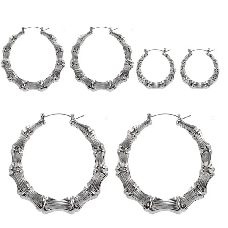 Punk Ohrringe Silber Gold Farbe große Bambus Kreis Creolen große Promi Ohrringe Creolen Schmuck Charms für Frauen