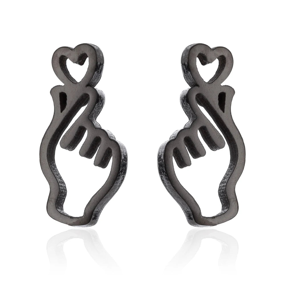 K-Pop Edelstahl Handfigur Liebe Ohrstecker als Herz Ohrring Romantischer Hipster Liebhaber Schmuck Frauen Bronics Geschenk