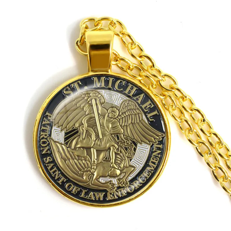 1 Stück 25 mm Glas-Cabochon-Halskette Erzengel St. Michael Protect Me Saint Shield Schutz Charm Russischer Orhodoxer Anhänger Schmuck