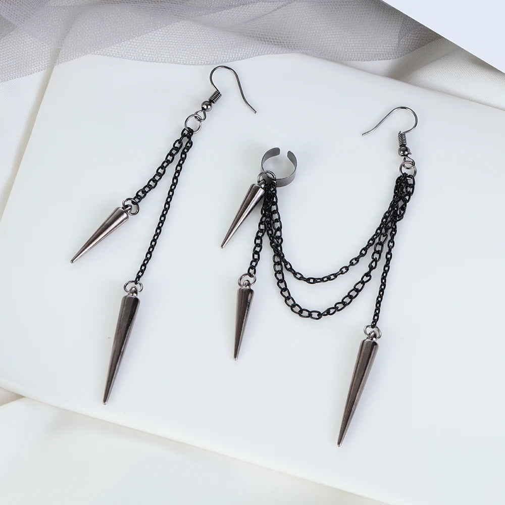 Männer Retro schwarze Quaste Kette lange Ohrringe Punk Ohrringe HipHop Niet Ohrringe für Frauen Gothic Party Schmuck Pen dientes