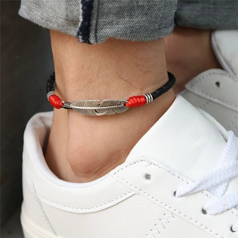 Verstellbare handgemachte coole einfache Blatt-Fußkettchen gewebt verstellbares Seil Glücksfuß-Armband für Frauen Männer Schmuck