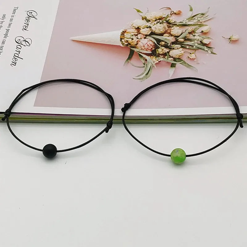 2 teile/satz Matte Schwarz Stein Naturstein Perlen Armband Rote Schnur Flechten Paar Armbänder für Männer Frauen Wunsch Schmuck