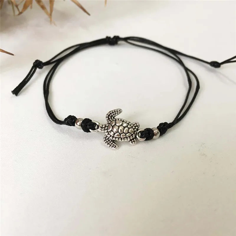 ZRM Mode Vintage Meeresschildkröte Fußkettchen Armband Dual-Use 3 Farben handgemachte Fußkettchen Strand Leder Seil Fußkettchen Schmuck