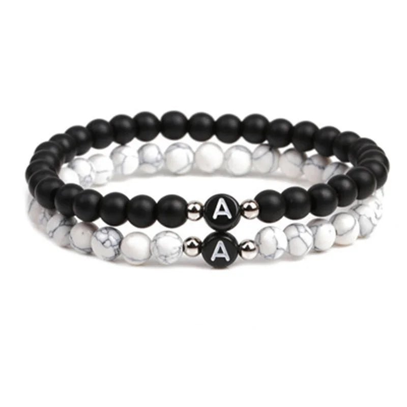 Armband, schwarze und weiße Perle, 26 Buchstaben, Armband für frohes neues Jahr, Geschenk