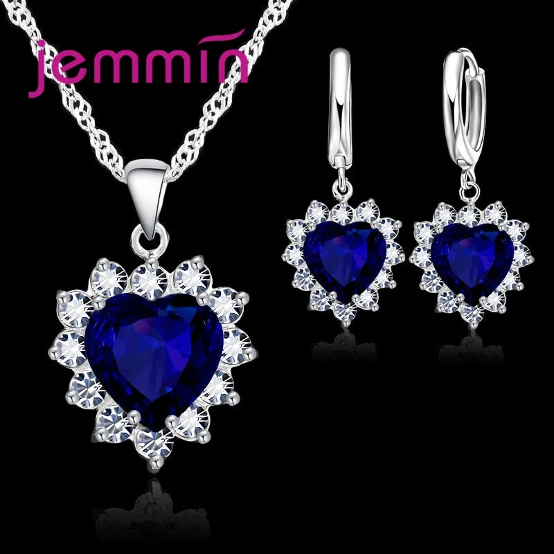 Top Verkauf Hochzeit Engagement Jahrestag Geschenk Schmuck Sets Solide 925 Sterling Silber Herz Anhänger Hoop Ohrringe für Frauen Mädchen