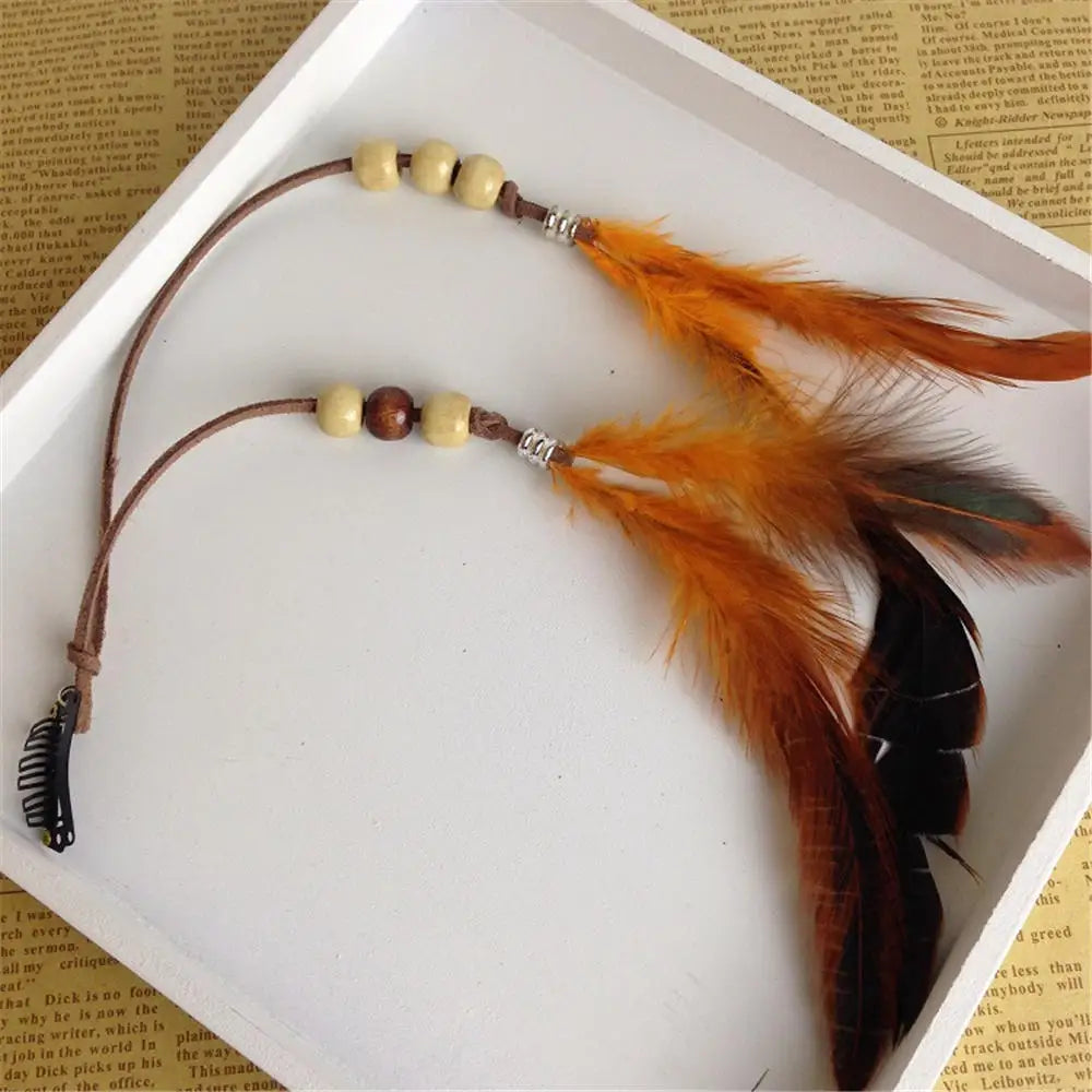 2024 neue Modische Boho Feder Stirnband Perücke Perlen Feder Kopfschmuck Handgemachte Haar Clip Mädchen Haar Zubehör Hohe Qualität