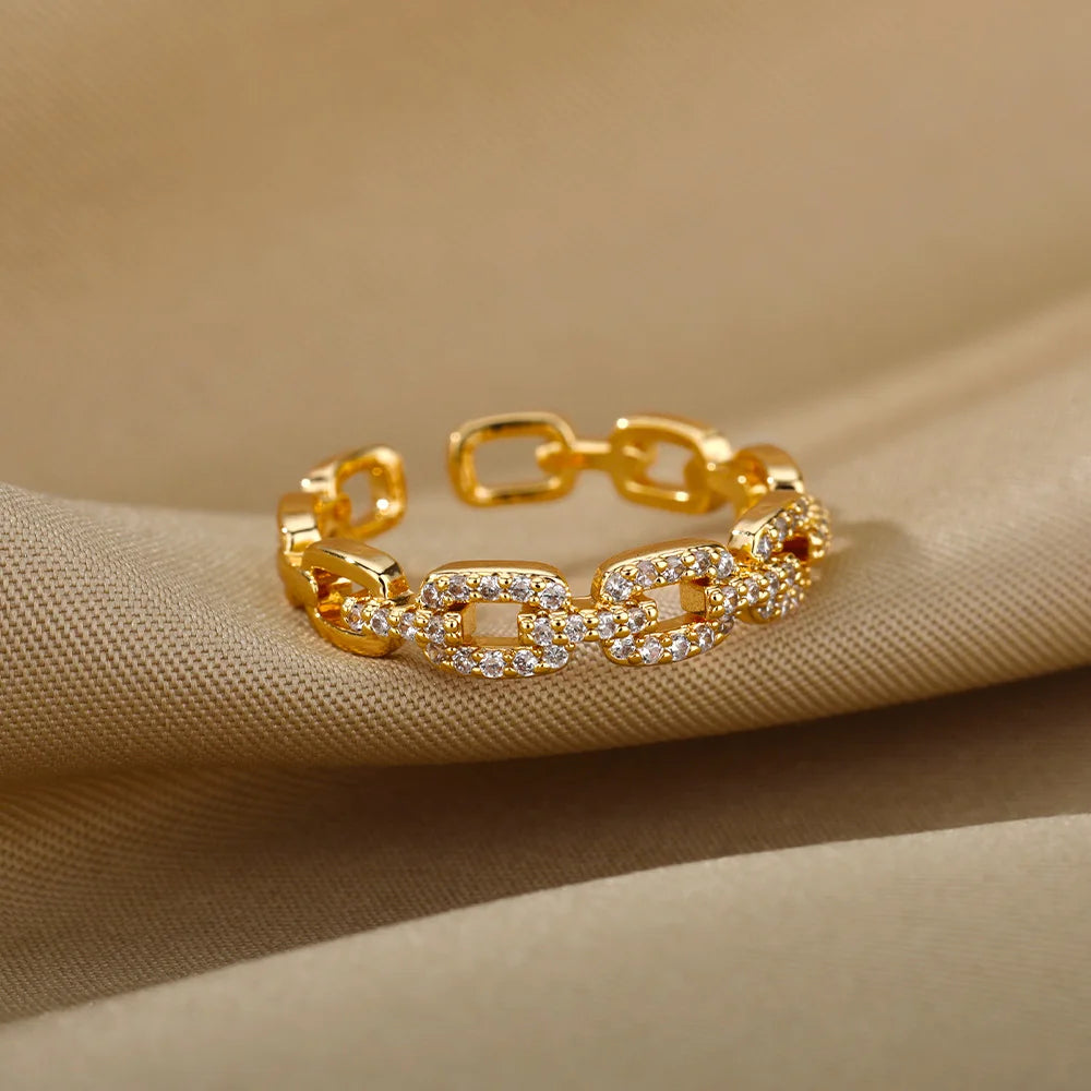 Klassische Zirkon Twist Kette Ringe Für Frauen Edelstahl Elegante Paar Ring Hochzeit Schmuck Geschenk Bijoux Femme Kostenloser Versand