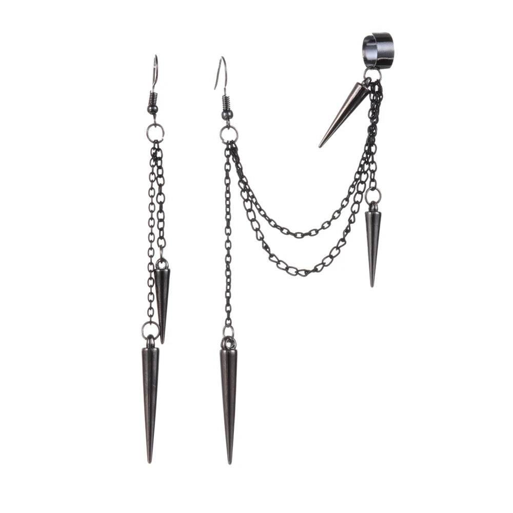 Männer Retro schwarze Quaste Kette lange Ohrringe Punk Ohrringe HipHop Niet Ohrringe für Frauen Gothic Party Schmuck Pen dientes